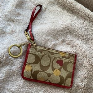 Coach red heart mini keychain wristlet wallet